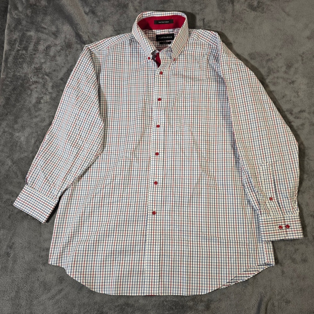 Paul Fredrick Men's Dress Shirt 16.5 x 32 Classic Fit Non-Iron Cotton Tattersall